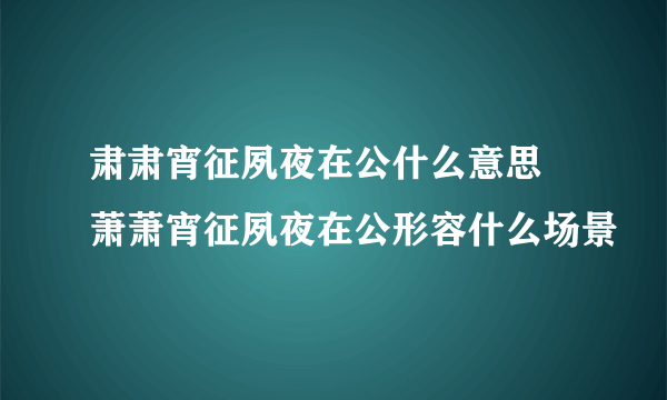 肃肃宵征夙夜在公什么意思 萧萧宵征夙夜在公形容什么场景