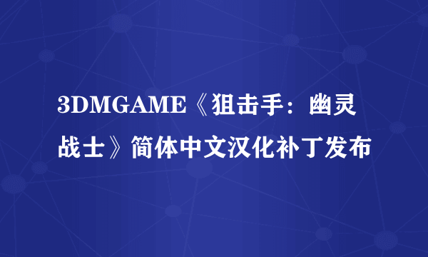 3DMGAME《狙击手：幽灵战士》简体中文汉化补丁发布