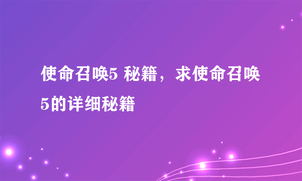 使命召唤5 秘籍，求使命召唤5的详细秘籍