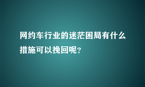 网约车行业的迷茫困局有什么措施可以挽回呢？