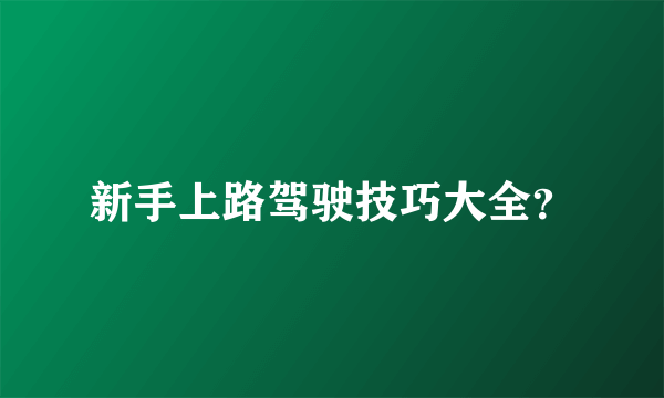 新手上路驾驶技巧大全？