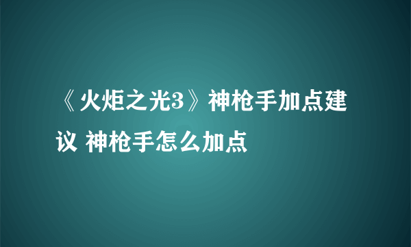 《火炬之光3》神枪手加点建议 神枪手怎么加点