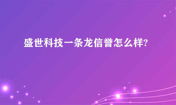 盛世科技一条龙信誉怎么样?