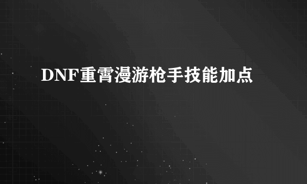 DNF重霄漫游枪手技能加点