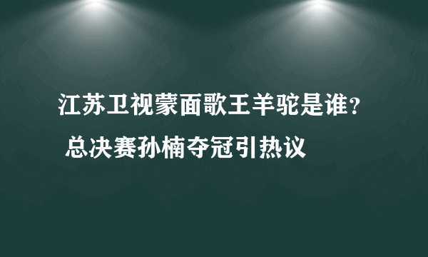 江苏卫视蒙面歌王羊驼是谁？ 总决赛孙楠夺冠引热议