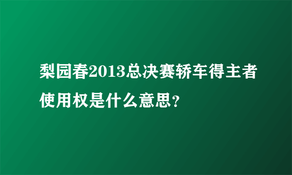 梨园春2013总决赛轿车得主者使用权是什么意思？