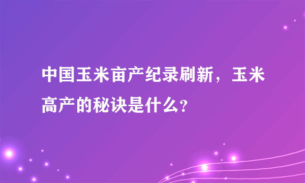 中国玉米亩产纪录刷新，玉米高产的秘诀是什么？