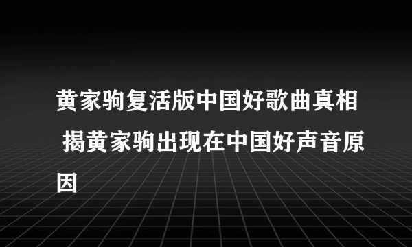 黄家驹复活版中国好歌曲真相 揭黄家驹出现在中国好声音原因