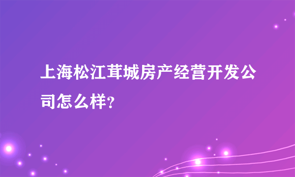 上海松江茸城房产经营开发公司怎么样？