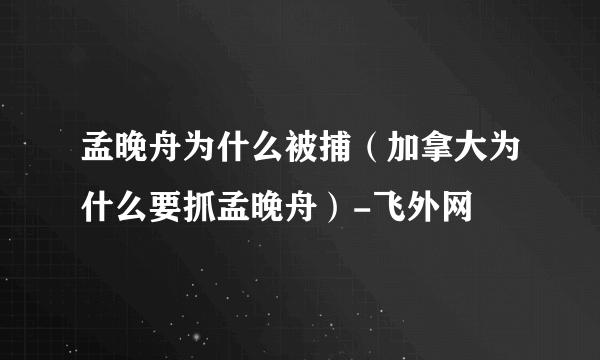 孟晚舟为什么被捕（加拿大为什么要抓孟晚舟）-飞外网