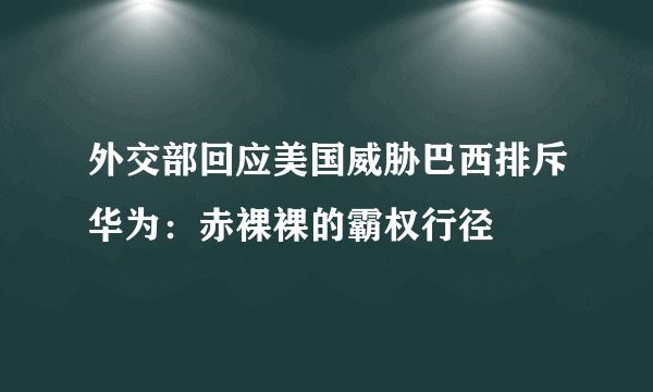 外交部回应美国威胁巴西排斥华为：赤裸裸的霸权行径