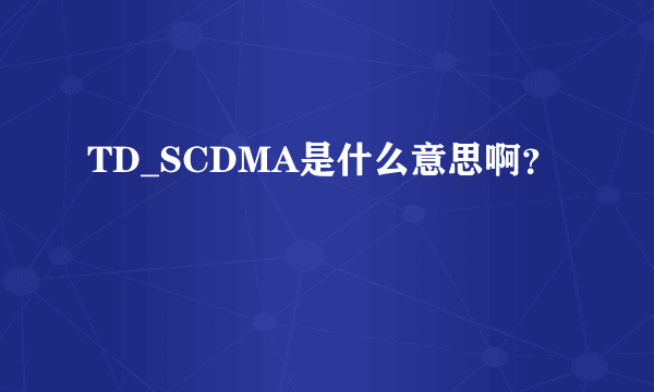 TD_SCDMA是什么意思啊？