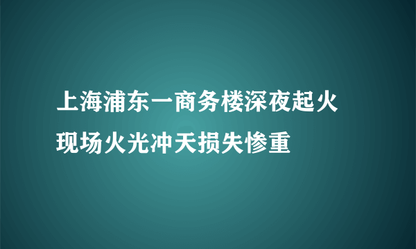 上海浦东一商务楼深夜起火 现场火光冲天损失惨重