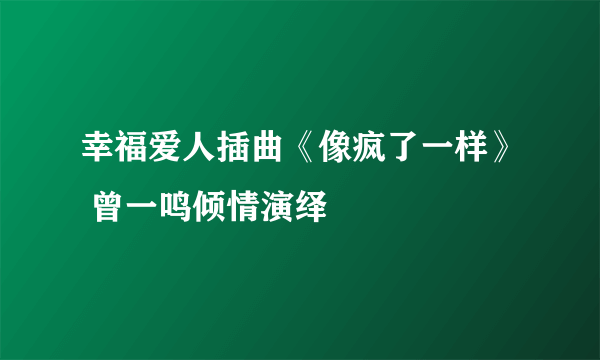 幸福爱人插曲《像疯了一样》 曾一鸣倾情演绎