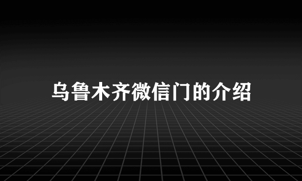 乌鲁木齐微信门的介绍