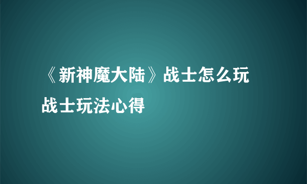 《新神魔大陆》战士怎么玩 战士玩法心得