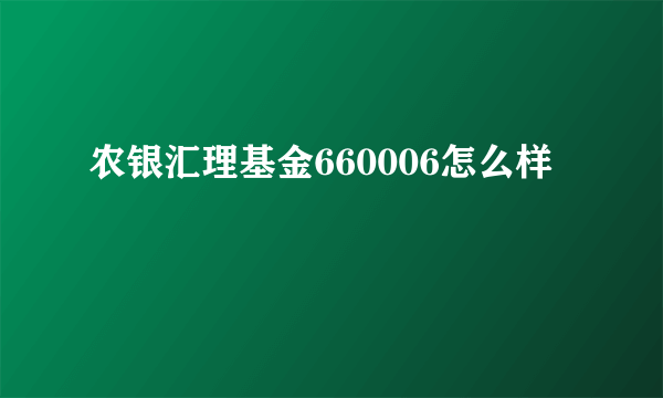 农银汇理基金660006怎么样