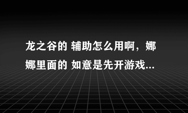 龙之谷的 辅助怎么用啊，娜娜里面的 如意是先开游戏还是先开辅助啊