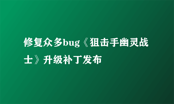 修复众多bug《狙击手幽灵战士》升级补丁发布