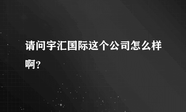 请问宇汇国际这个公司怎么样啊？