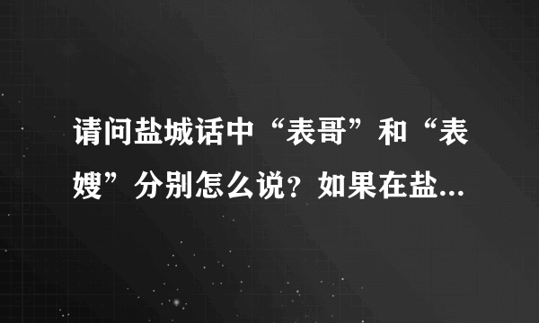 请问盐城话中“表哥”和“表嫂”分别怎么说？如果在盐城有特别的说法，请把这个特别的说法写下来。