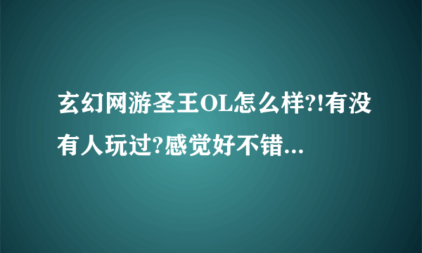 玄幻网游圣王OL怎么样?!有没有人玩过?感觉好不错的样子，哪个职业好玩啊?战斗哪个职业?休闲哪个职