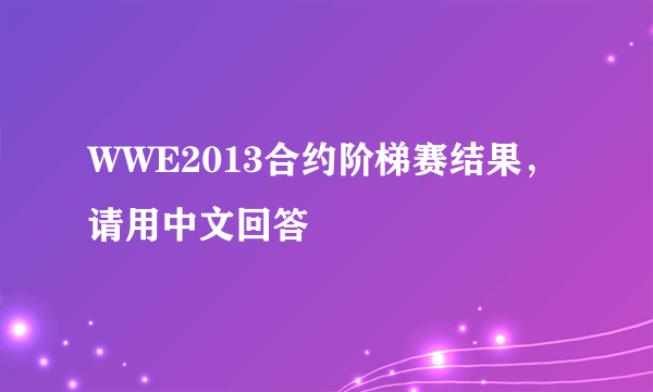 WWE2013合约阶梯赛结果，请用中文回答