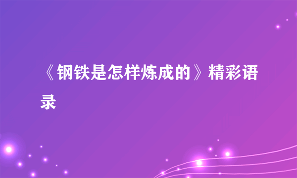 《钢铁是怎样炼成的》精彩语录