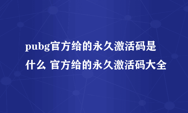 pubg官方给的永久激活码是什么 官方给的永久激活码大全