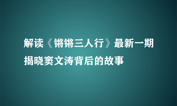 解读《锵锵三人行》最新一期揭晓窦文涛背后的故事