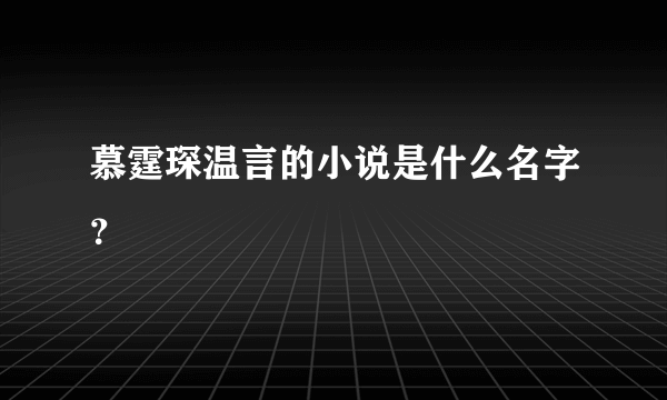 慕霆琛温言的小说是什么名字？