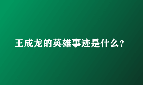 王成龙的英雄事迹是什么？