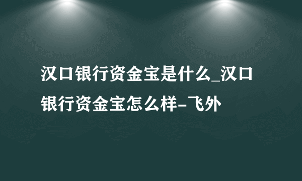 汉口银行资金宝是什么_汉口银行资金宝怎么样-飞外