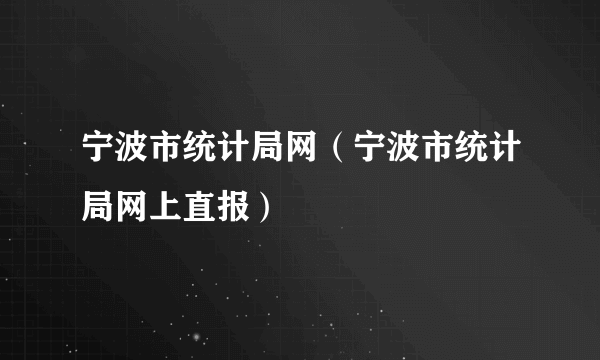 宁波市统计局网（宁波市统计局网上直报）