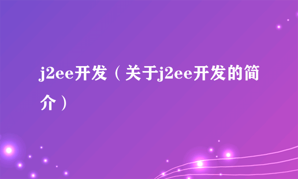 j2ee开发（关于j2ee开发的简介）