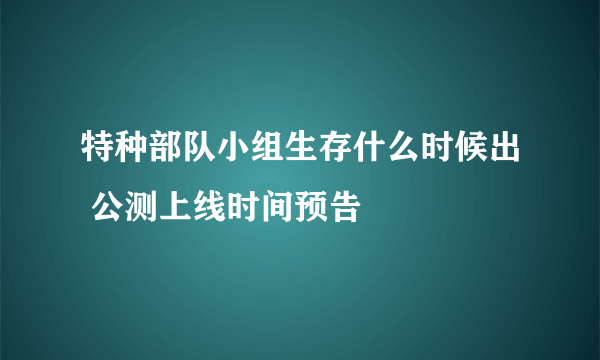 特种部队小组生存什么时候出 公测上线时间预告