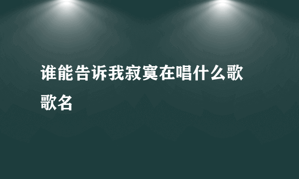 谁能告诉我寂寞在唱什么歌 歌名