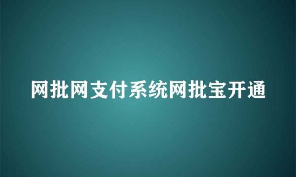 网批网支付系统网批宝开通