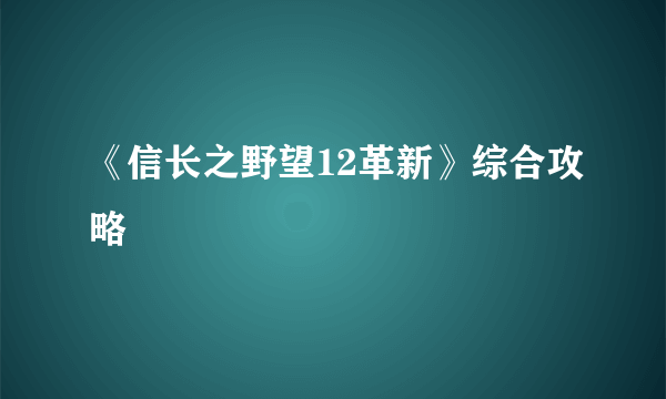 《信长之野望12革新》综合攻略