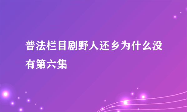 普法栏目剧野人还乡为什么没有第六集