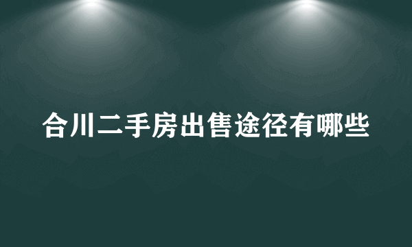 合川二手房出售途径有哪些