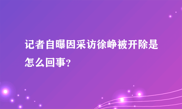 记者自曝因采访徐峥被开除是怎么回事？