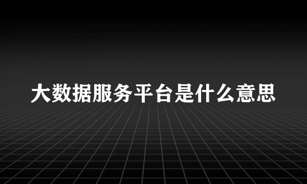 大数据服务平台是什么意思