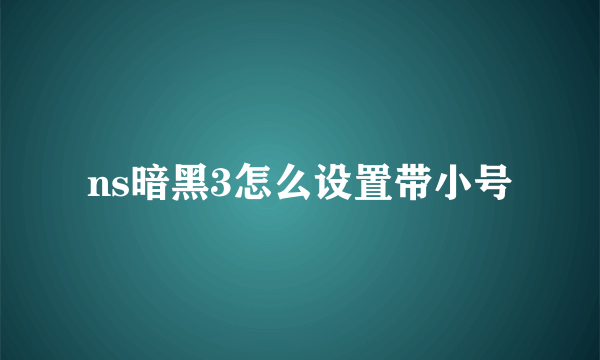 ns暗黑3怎么设置带小号