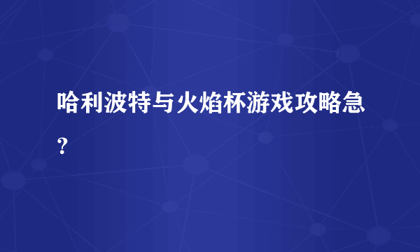 哈利波特与火焰杯游戏攻略急？