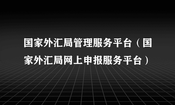 国家外汇局管理服务平台（国家外汇局网上申报服务平台）