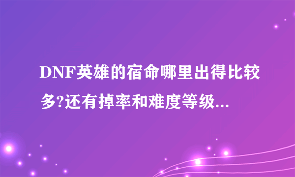 DNF英雄的宿命哪里出得比较多?还有掉率和难度等级有关吗?