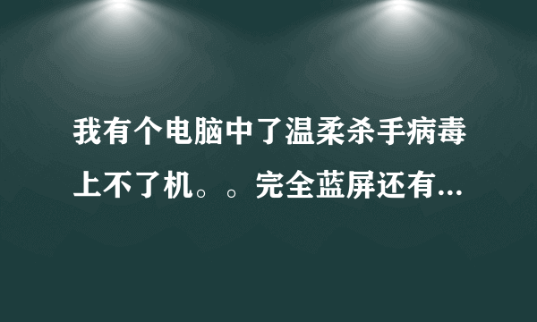 我有个电脑中了温柔杀手病毒上不了机。。完全蓝屏还有两段英文怎么处理