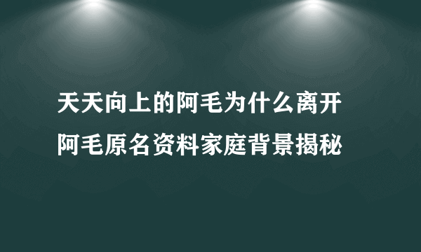 天天向上的阿毛为什么离开 阿毛原名资料家庭背景揭秘