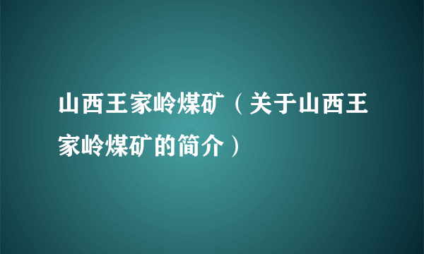 山西王家岭煤矿（关于山西王家岭煤矿的简介）